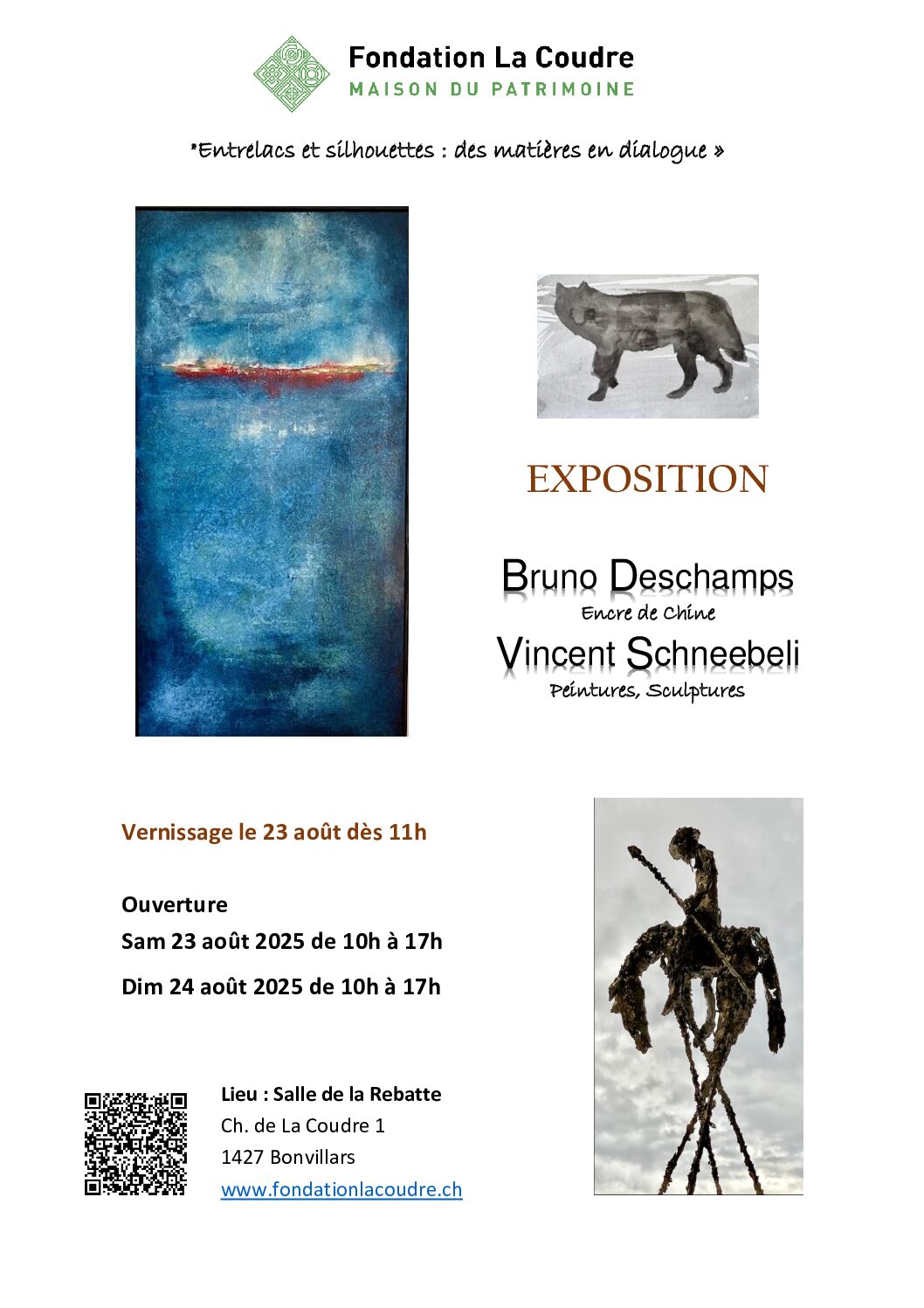 Exposition de B. Deschamps - encres de Chine - et V. Schneebeli - peintures et sculptures - Août 2025